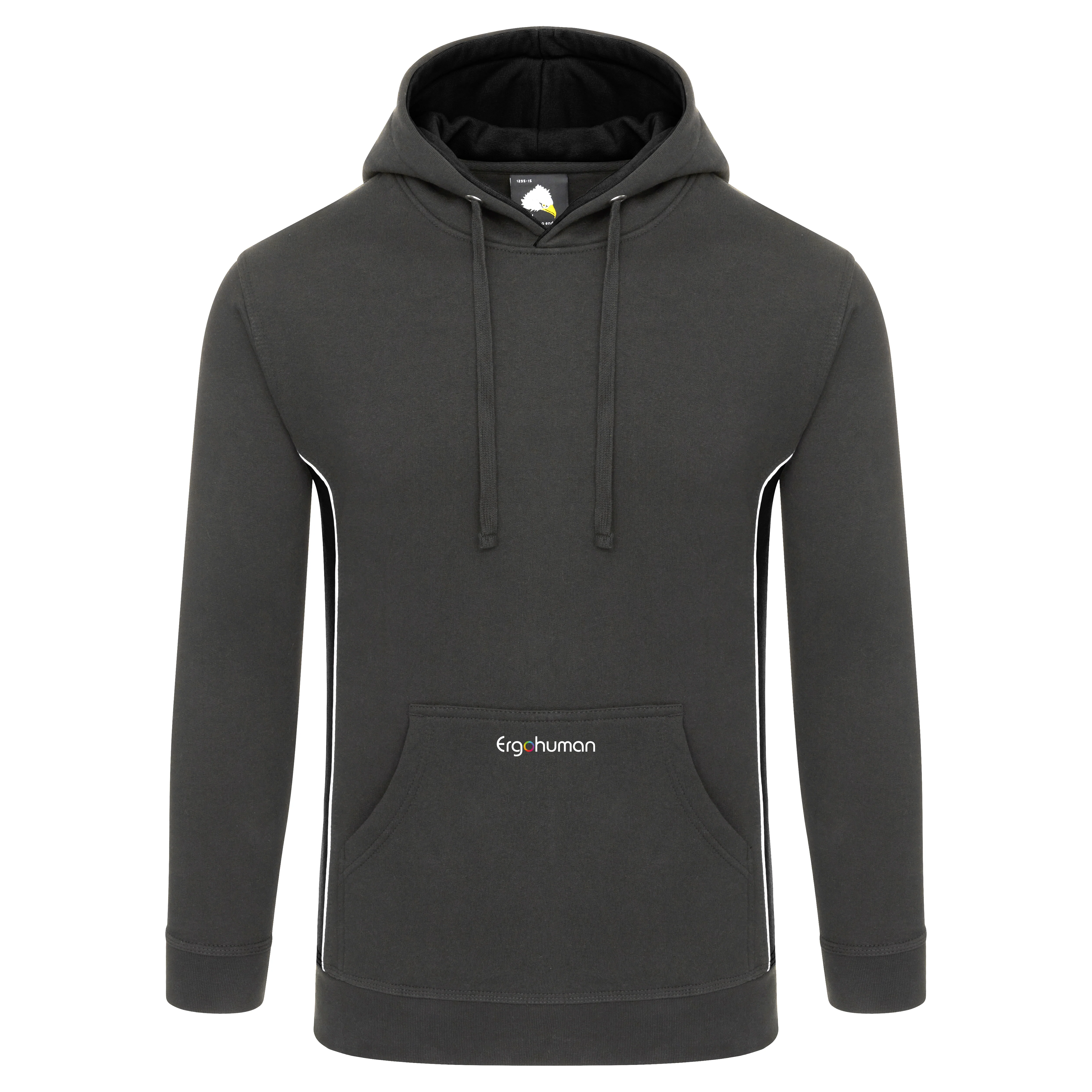 Ergohuman hoodie, grey with black and white, size medium