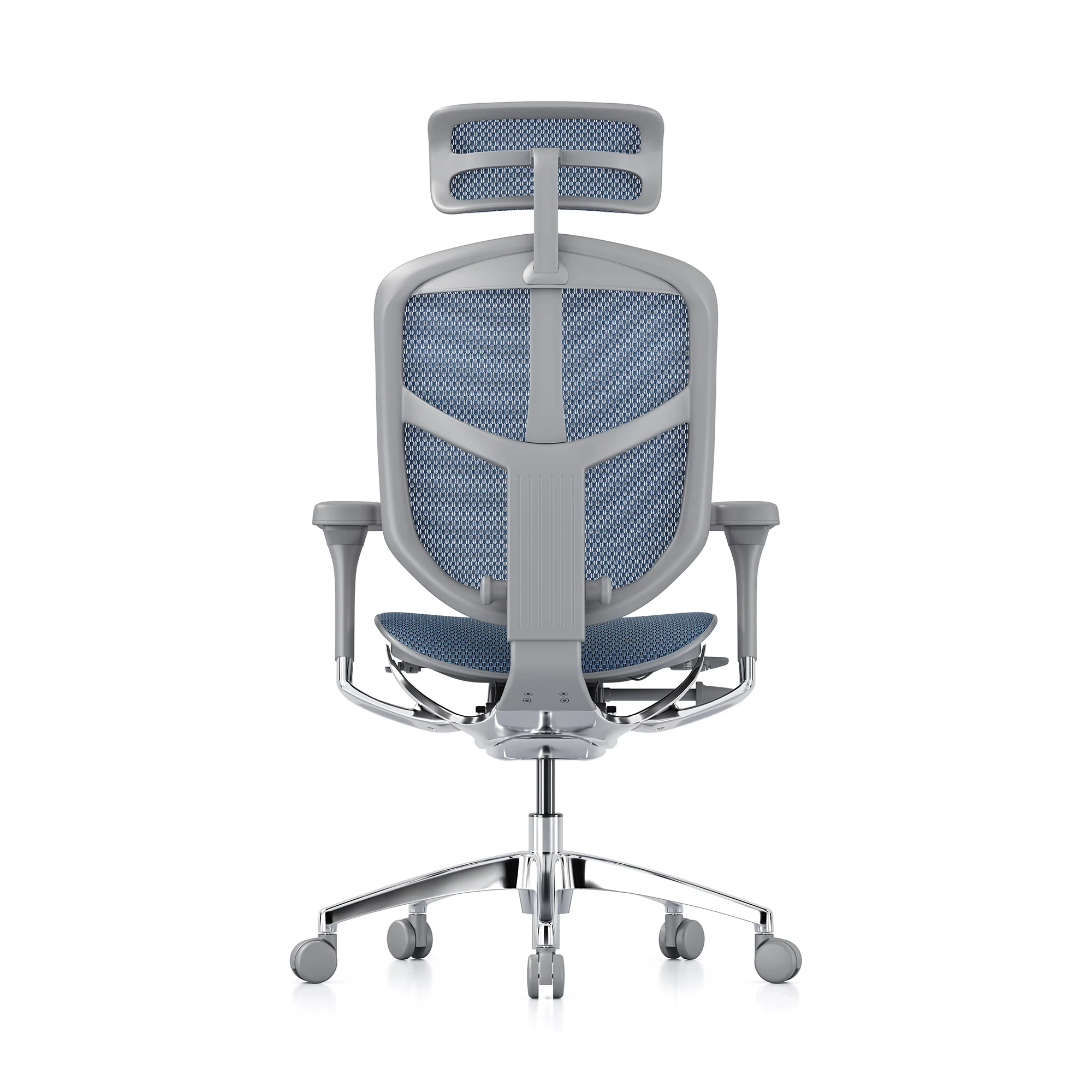 Open-box Enjoy office chair with headrest, blue mesh, grey frame – Excellent - Image 5