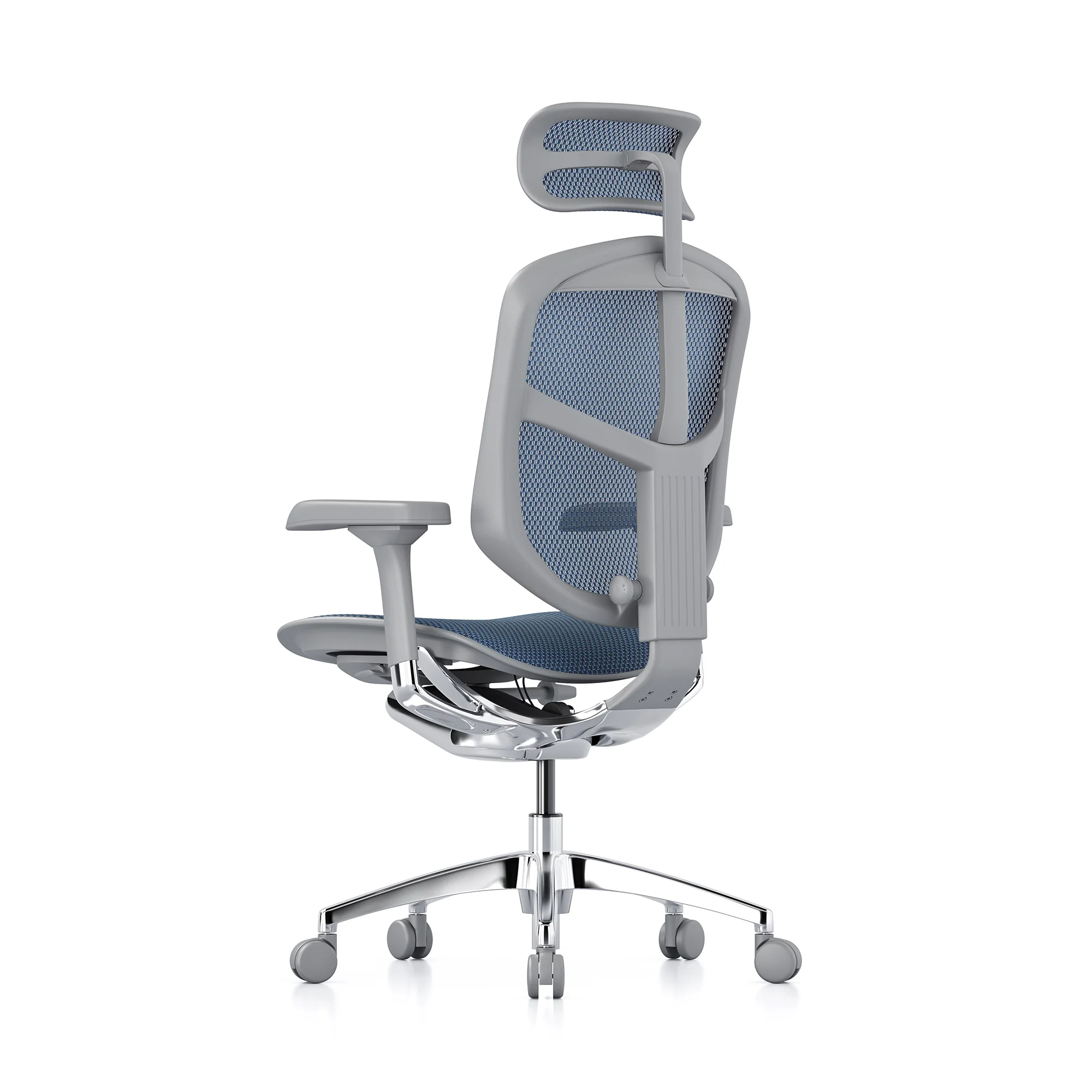 Open-box Enjoy office chair with headrest, blue mesh, grey frame – Excellent - Image 6