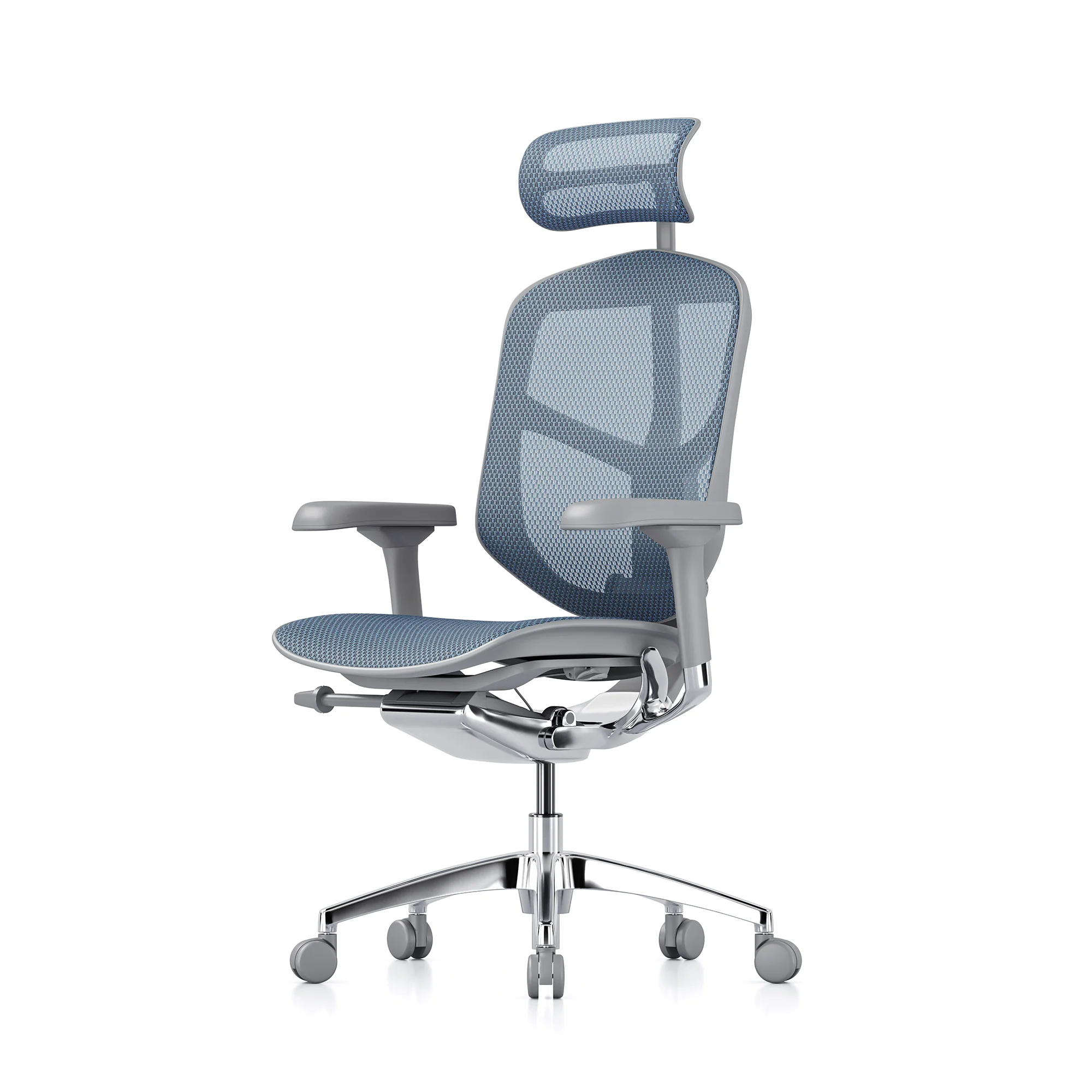 Open-box Enjoy office chair with headrest, blue mesh, grey frame – Excellent - Image 8
