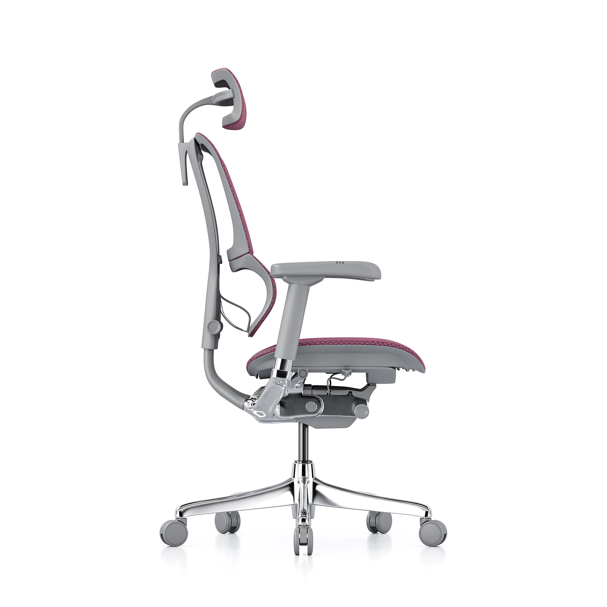 Open-box Mirus office chair with headrest, pink mesh, grey frame – Excellent - Image 3