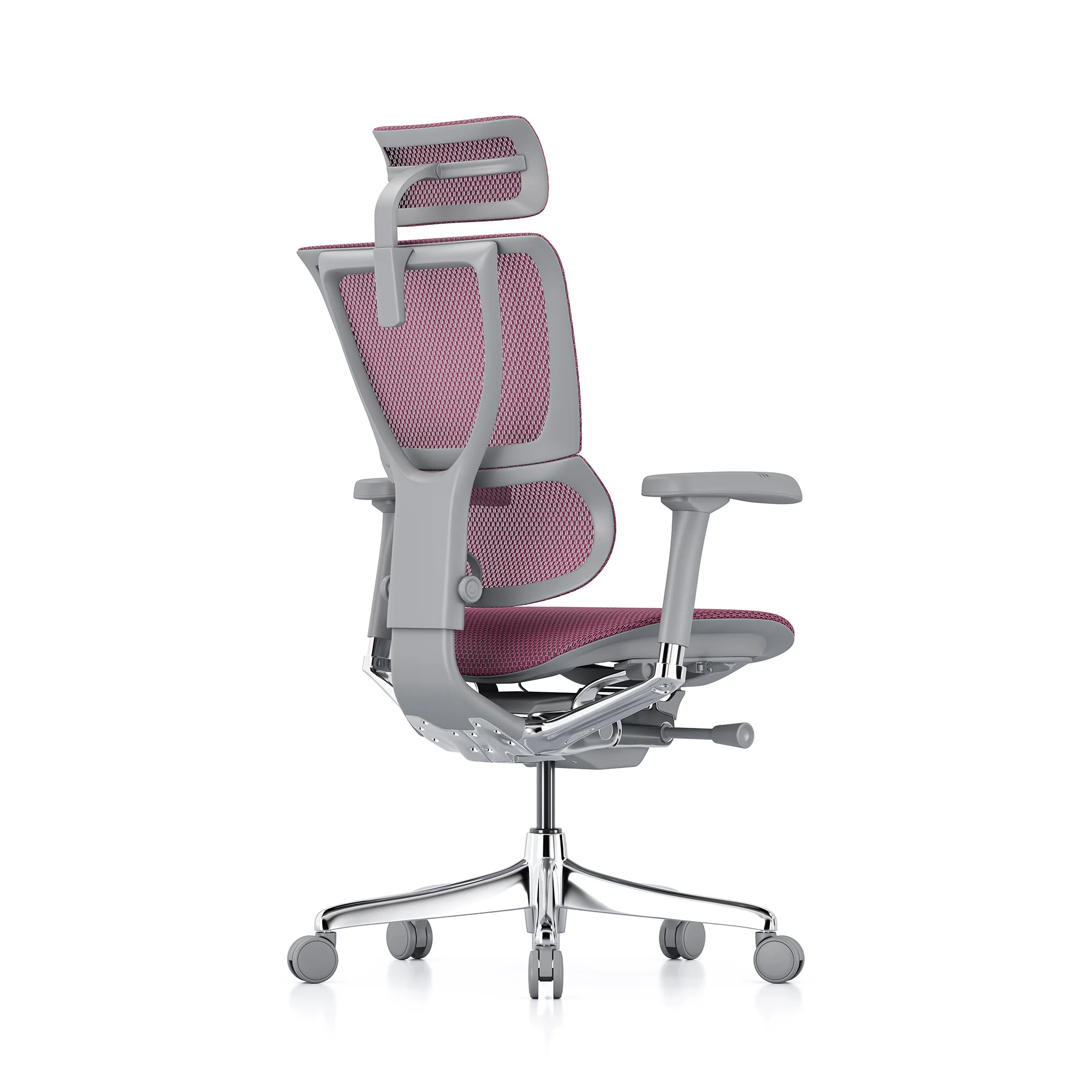 Open-box Mirus office chair with headrest, pink mesh, grey frame – Excellent - Image 4