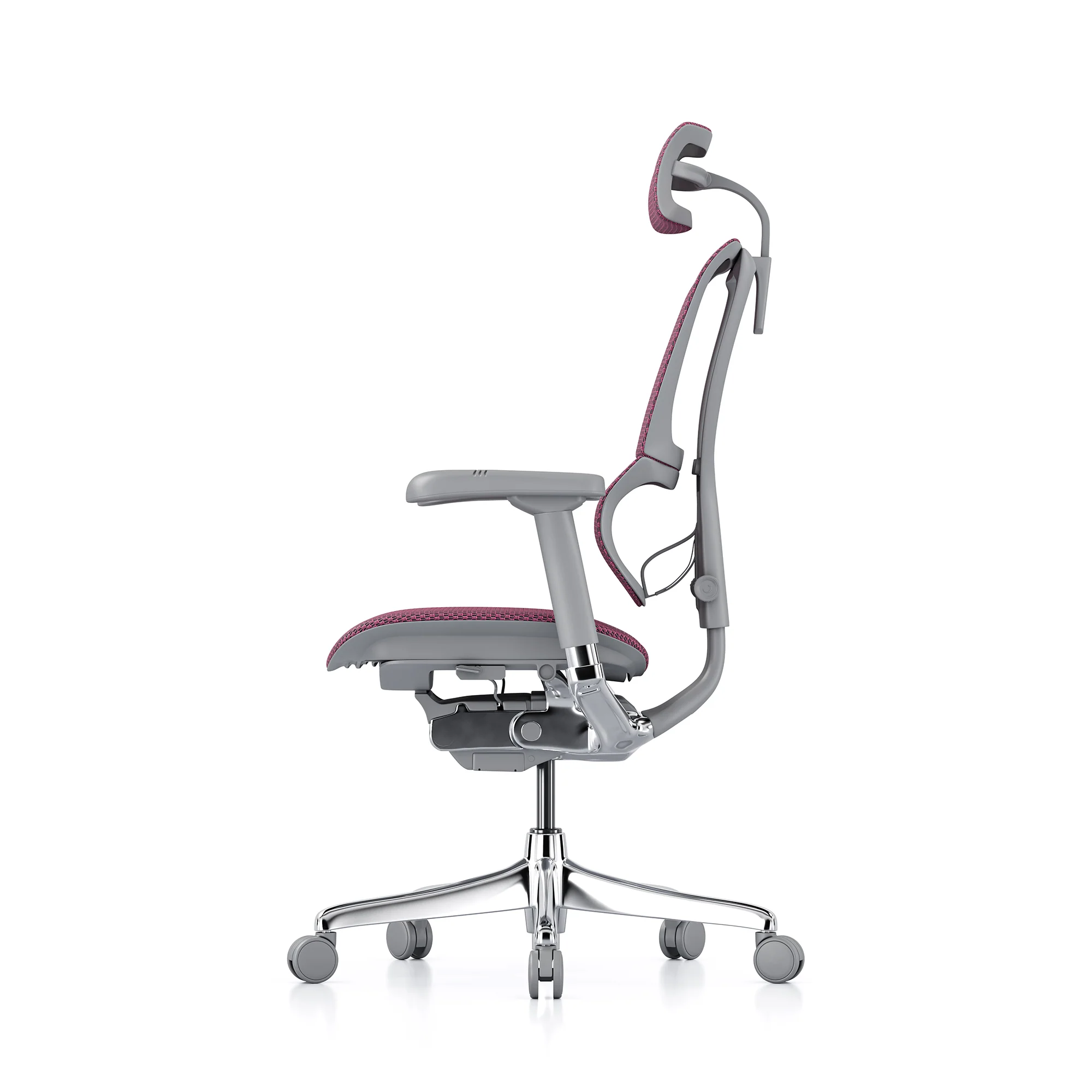Open-box Mirus office chair with headrest, pink mesh, grey frame – Excellent - Image 7
